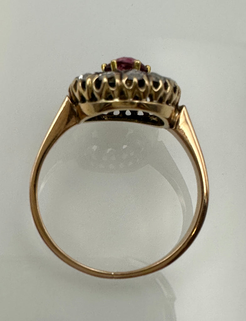 Antiker Halo Ring * Diamanten * Turmalin * 750 * Gr. 60