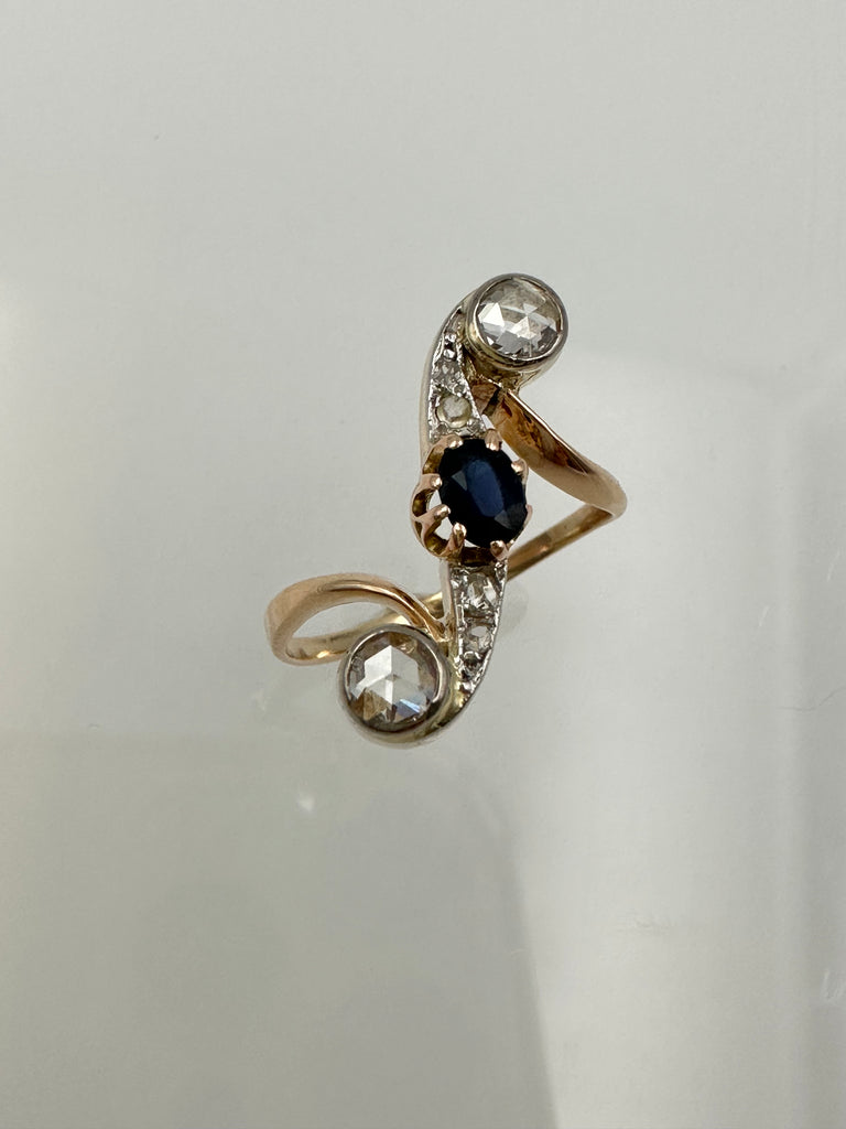 Jugendstil Ring * 0,4ct. Diamanten * Saphir * 585 * Gr. 49