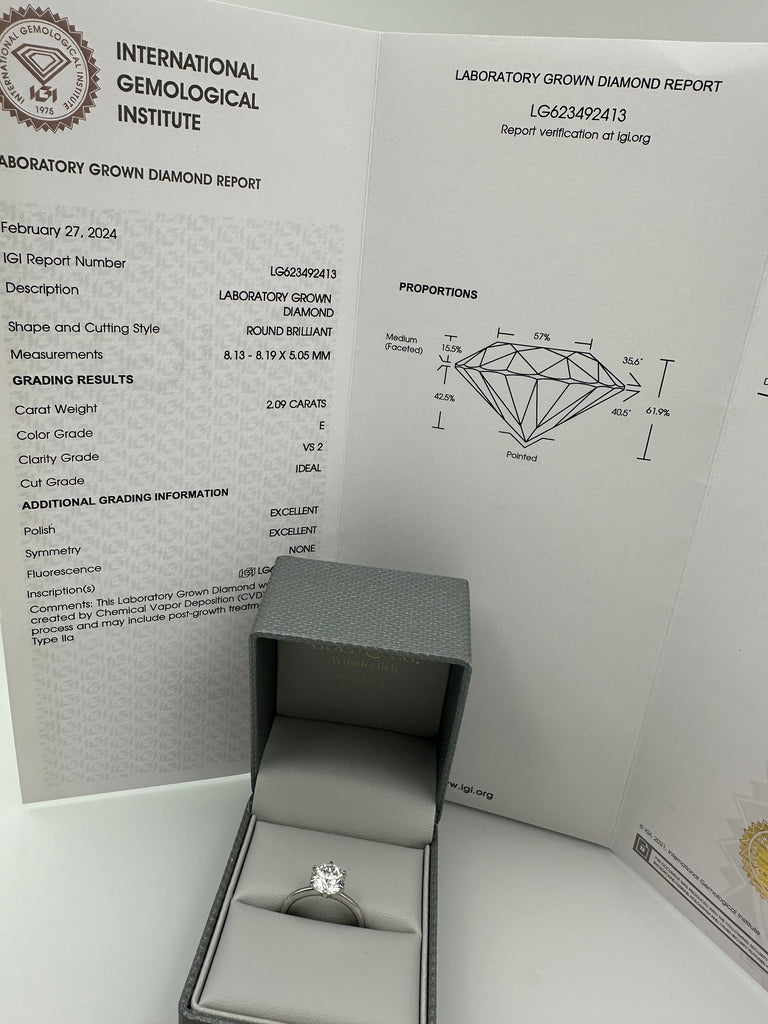 Solitär Brillantring * 2,09ct. CVD Brillant * Gr. 54